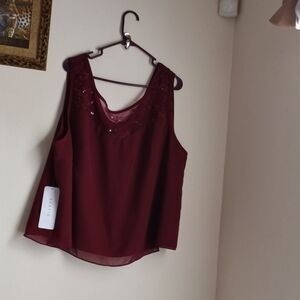 Azazie Blouse Women A26 Burgundy Sleeveless Elegant Lace Special Occasion Formal